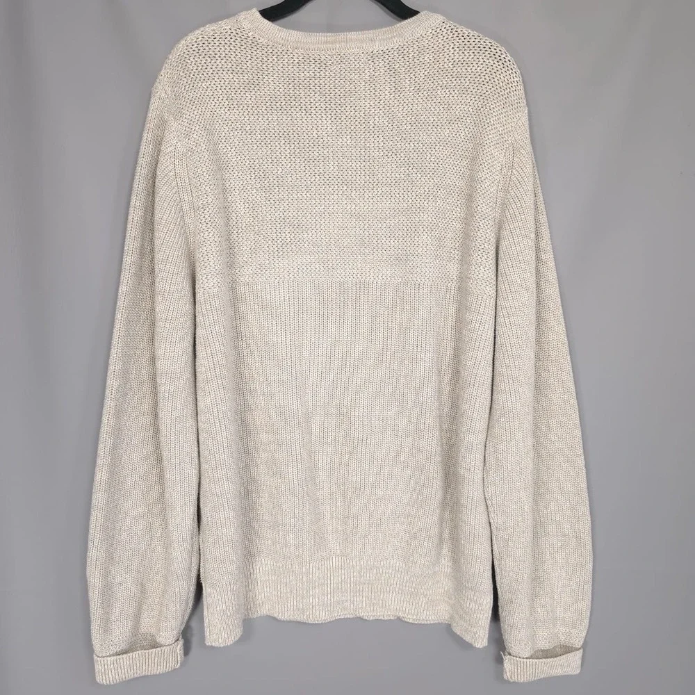 J. Peterman Men's Beige Marled Knit 100% Cotton Sweater LARGE Crewneck Fisherman